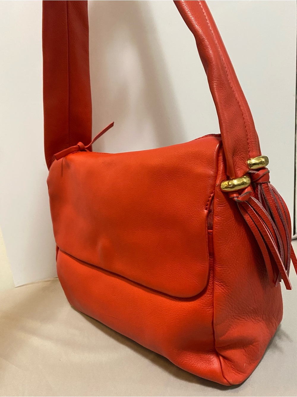 VINTAGE BALLY Italy Red Leather Flap Shoulder Bag w/ Tassels EUC